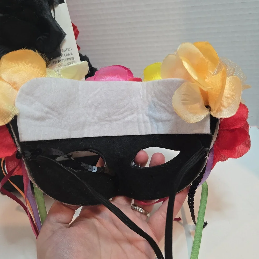 Day Of The Dead Halloween Set Light Up Headband, Gloves Glow in‎ The Dark W/MASK